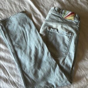 MOTHER High Rise Jeans in Soft Blue with Colorful Accent